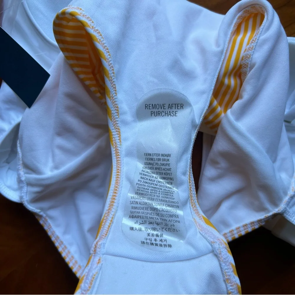 NWT Hollister Yellow and White One Piece High Rise Cut-Out Swimsuit Sz M_8